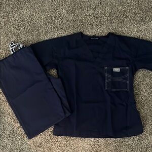 Navy Blue Scrub Set with Pocket Detail